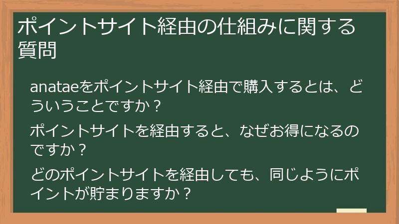 ポイントサイト経由の仕組みに関する質問