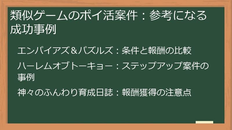 類似ゲームのポイ活案件：参考になる成功事例