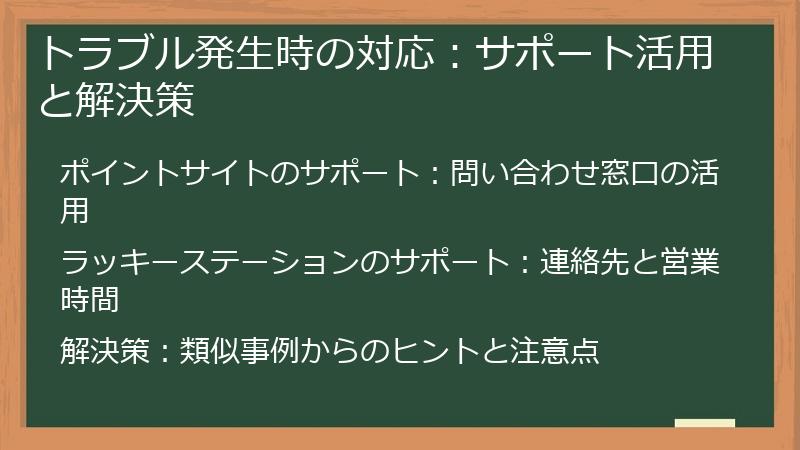 トラブル発生時の対応：サポート活用と解決策