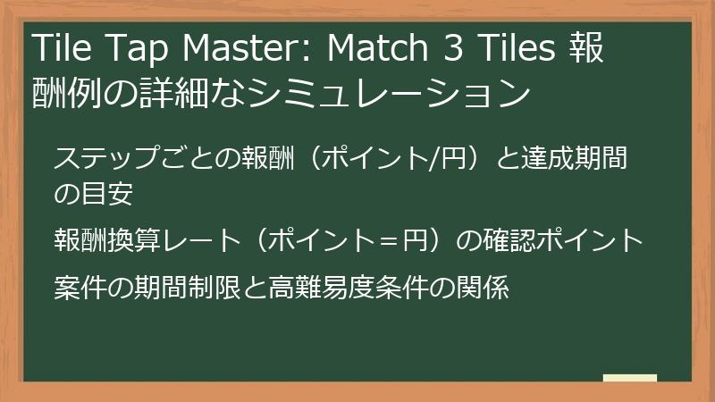 Tile Tap Master: Match 3 Tiles 報酬例の詳細なシミュレーション