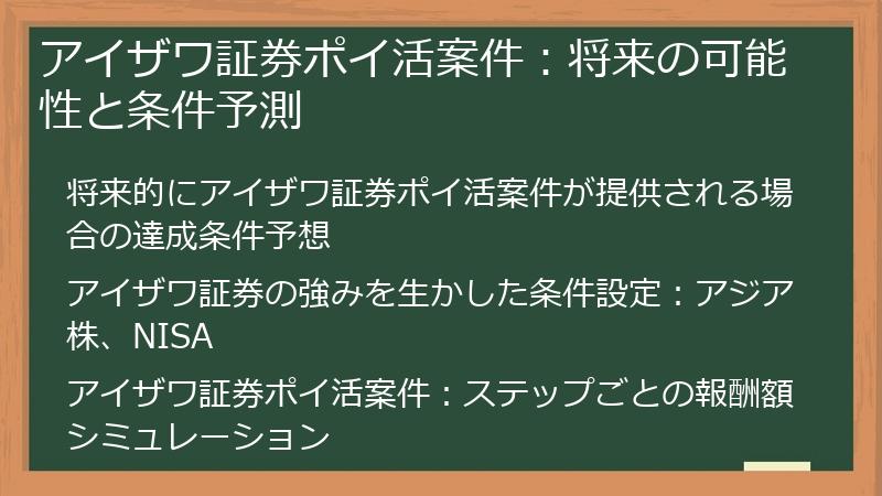 アイザワ証券ポイ活案件：将来の可能性と条件予測