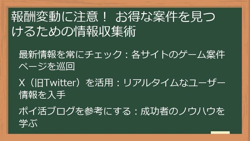 報酬変動に注意！ お得な案件を見つけるための情報収集術