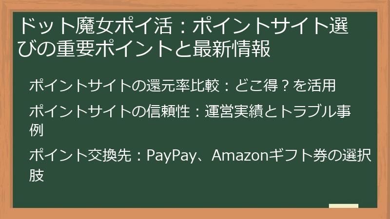 ドット魔女ポイ活：ポイントサイト選びの重要ポイントと最新情報