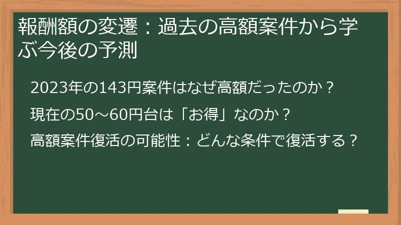 報酬額の変遷：過去の高額案件から学ぶ今後の予測