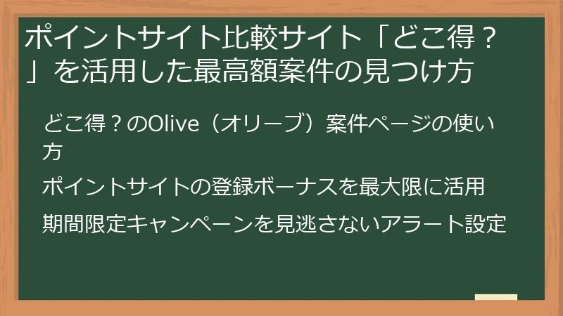 ポイントサイト比較サイト「どこ得?」を活用した最高額案件の見つけ方