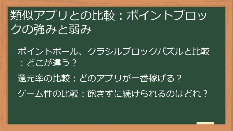 類似アプリとの比較：ポイントブロックの強みと弱み