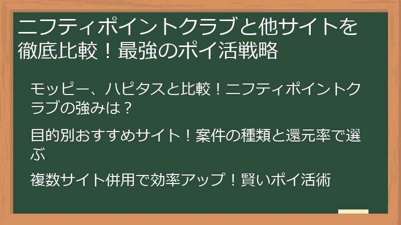 ニフティポイントクラブと他サイトを徹底比較！最強のポイ活戦略