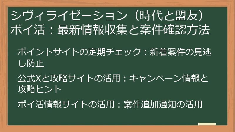 シヴィライゼーション(時代と盟友)ポイ活:最新情報収集と案件確認方法
