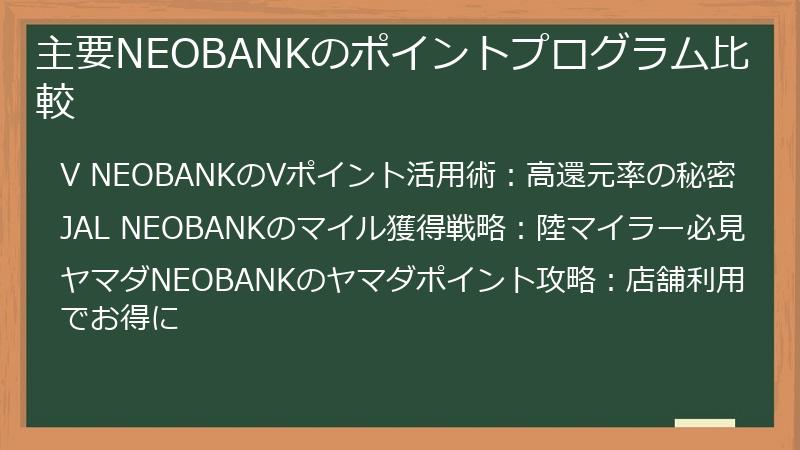 主要NEOBANKのポイントプログラム比較