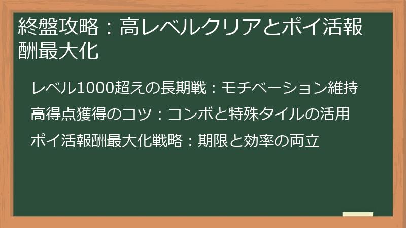 終盤攻略：高レベルクリアとポイ活報酬最大化