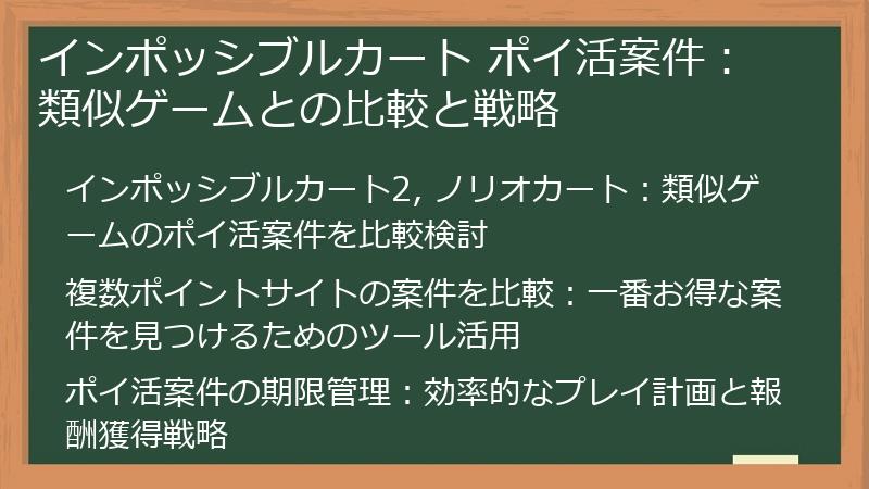 インポッシブルカート ポイ活案件：類似ゲームとの比較と戦略