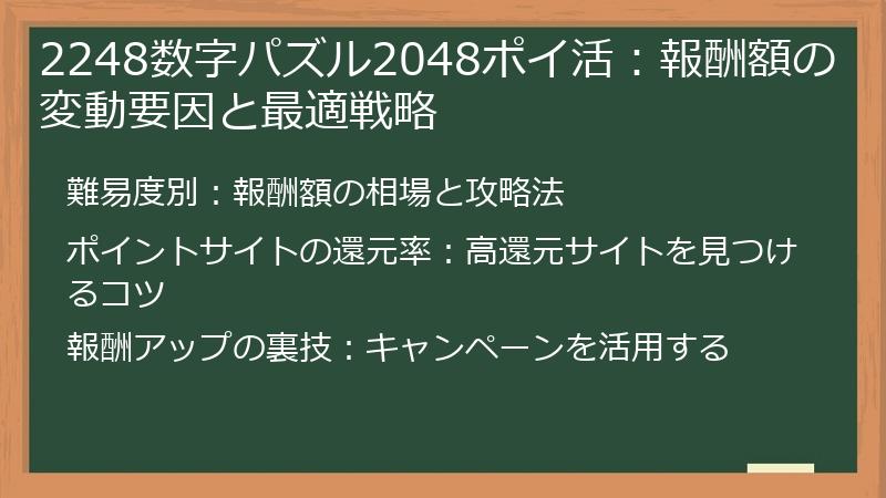 2248数字パズル2048ポイ活：報酬額の変動要因と最適戦略