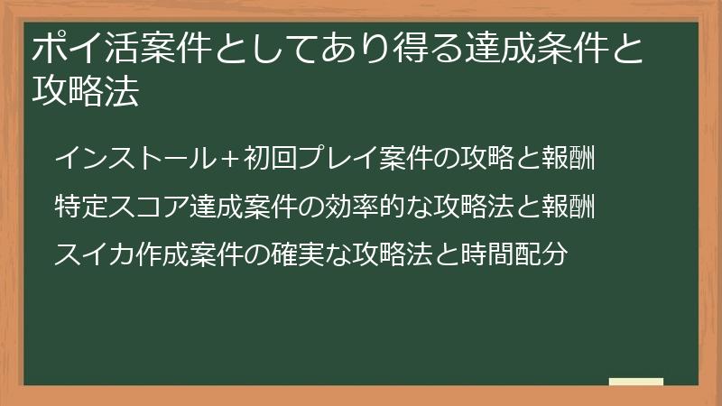 ポイ活案件としてあり得る達成条件と攻略法