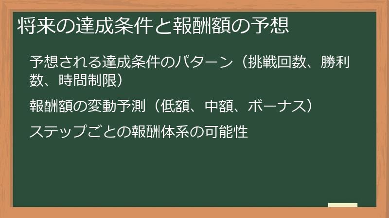 将来の達成条件と報酬額の予想