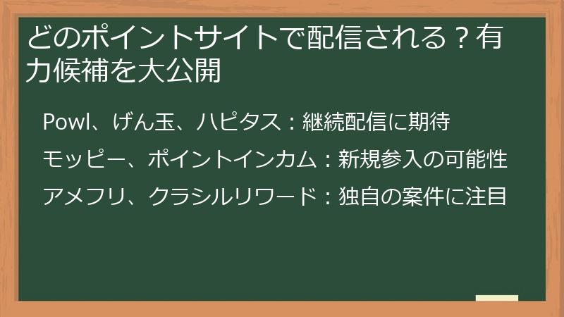 どのポイントサイトで配信される？有力候補を大公開