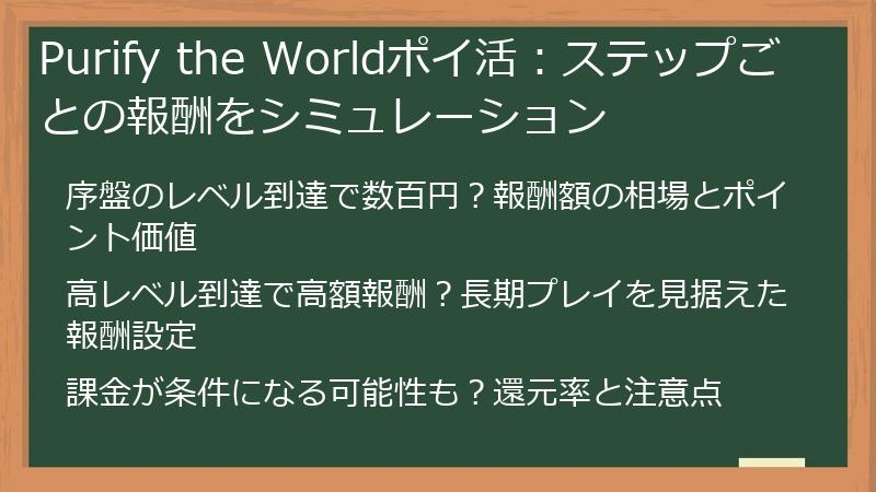 Purify the Worldポイ活：ステップごとの報酬をシミュレーション