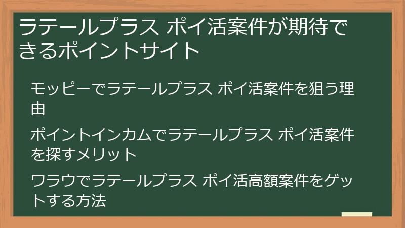 ラテールプラス ポイ活案件が期待できるポイントサイト