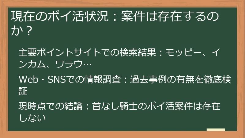 現在のポイ活状況：案件は存在するのか？
