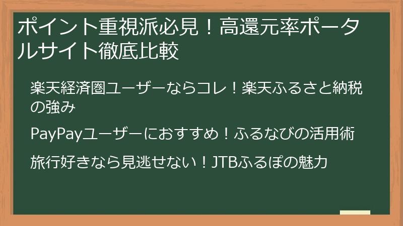 ポイント重視派必見！高還元率ポータルサイト徹底比較
