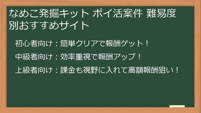 なめこ発掘キット ポイ活案件 難易度別おすすめサイト