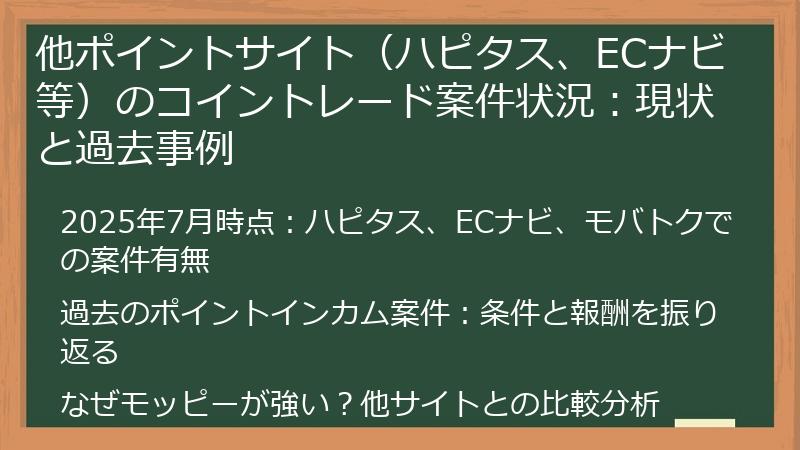 他ポイントサイト（ハピタス、ECナビ等）のコイントレード案件状況：現状と過去事例