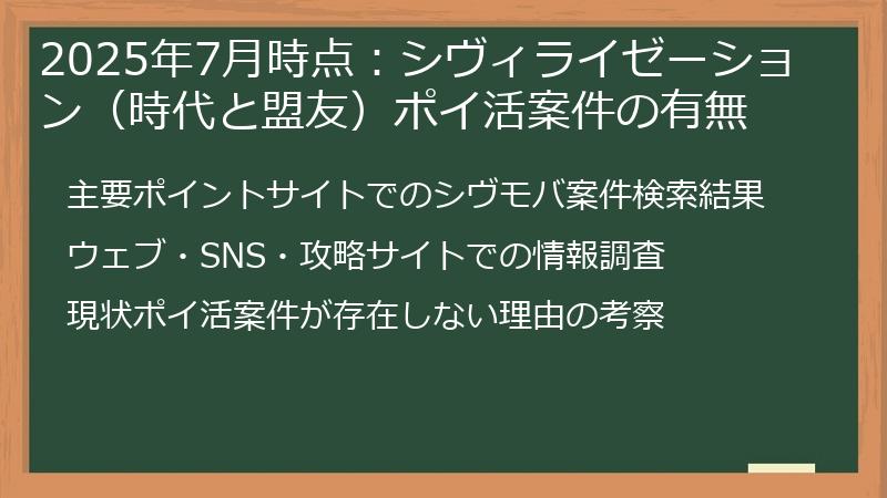 2025年7月時点：シヴィライゼーション（時代と盟友）ポイ活案件の有無