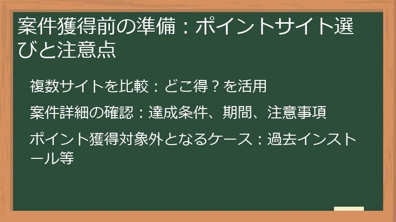 案件獲得前の準備：ポイントサイト選びと注意点