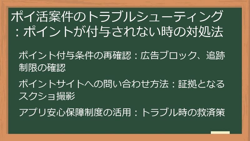 ポイ活案件のトラブルシューティング：ポイントが付与されない時の対処法