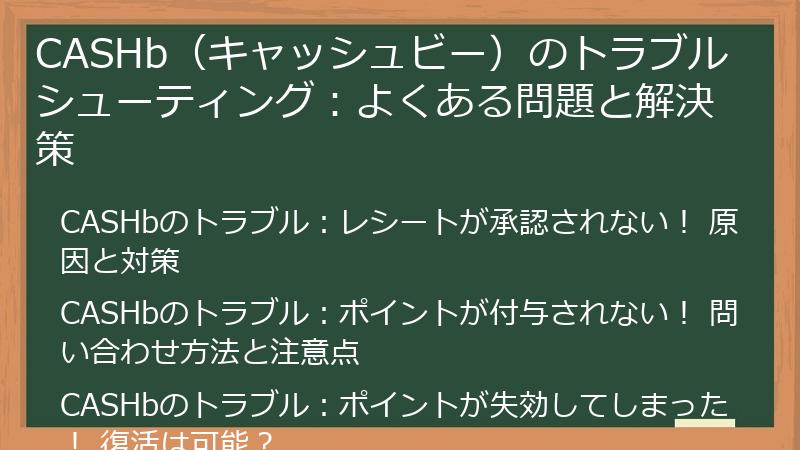 CASHb（キャッシュビー）のトラブルシューティング：よくある問題と解決策