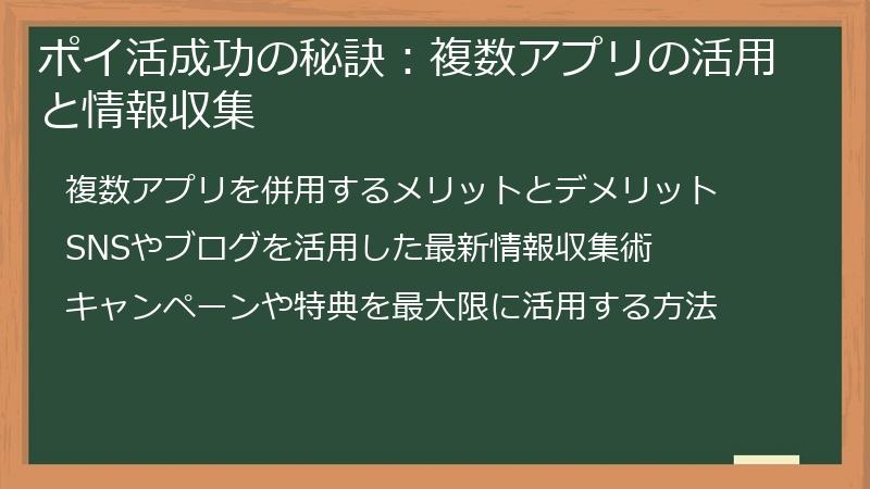 ポイ活成功の秘訣:複数アプリの活用と情報収集