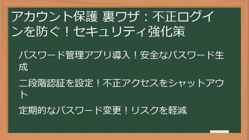 アカウント保護 裏ワザ：不正ログインを防ぐ！セキュリティ強化策