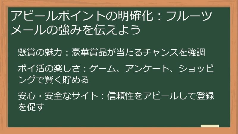アピールポイントの明確化：フルーツメールの強みを伝えよう