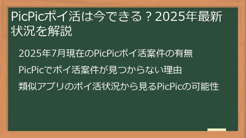 PicPicポイ活は今できる？2025年最新状況を解説