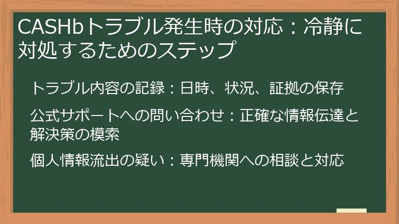 CASHbトラブル発生時の対応：冷静に対処するためのステップ