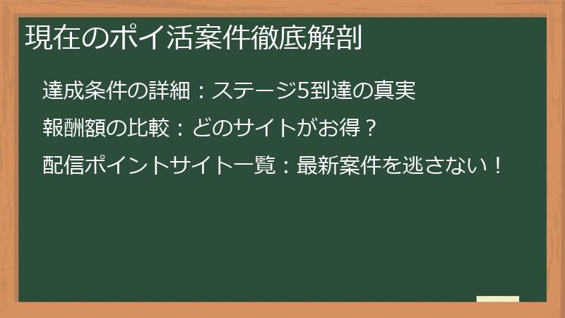 現在のポイ活案件徹底解剖