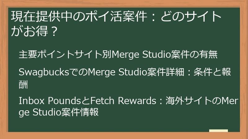 現在提供中のポイ活案件：どのサイトがお得？