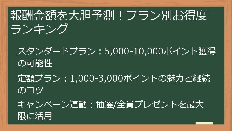報酬金額を大胆予測!プラン別お得度ランキング