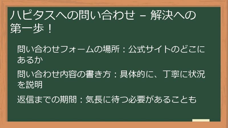 ハピタスへの問い合わせ – 解決への第一歩！