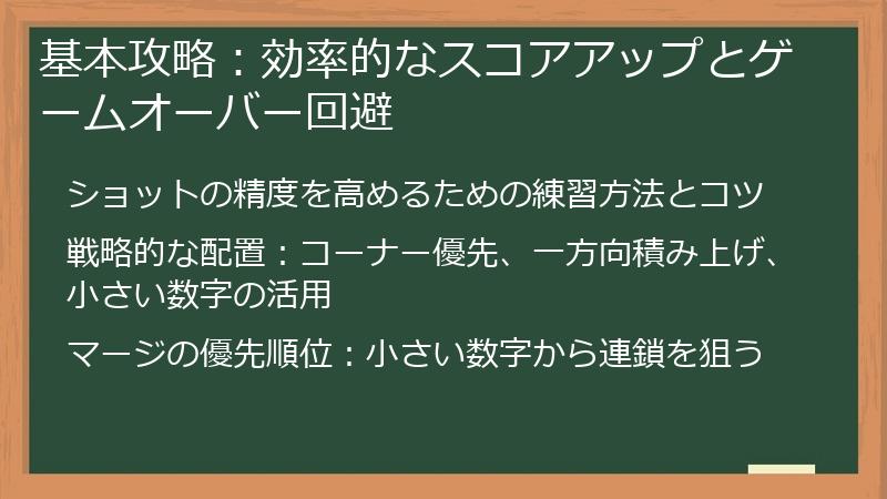 基本攻略：効率的なスコアアップとゲームオーバー回避