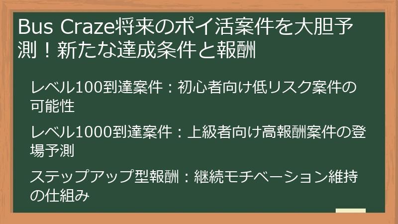 Bus Craze将来のポイ活案件を大胆予測！新たな達成条件と報酬