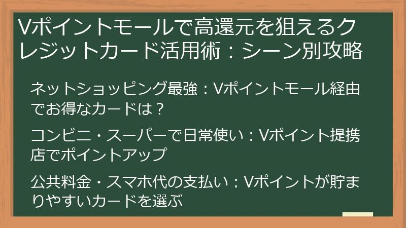 Vポイントモールで高還元を狙えるクレジットカード活用術：シーン別攻略