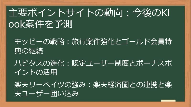 主要ポイントサイトの動向：今後のKlook案件を予測
