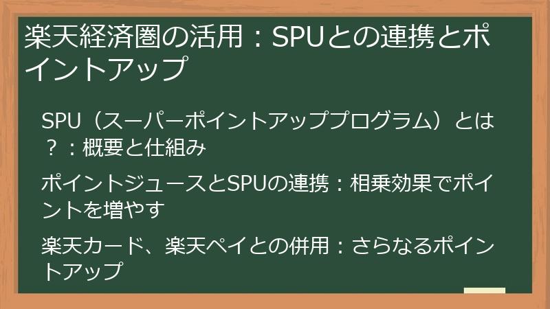 楽天経済圏の活用:SPUとの連携とポイントアップ