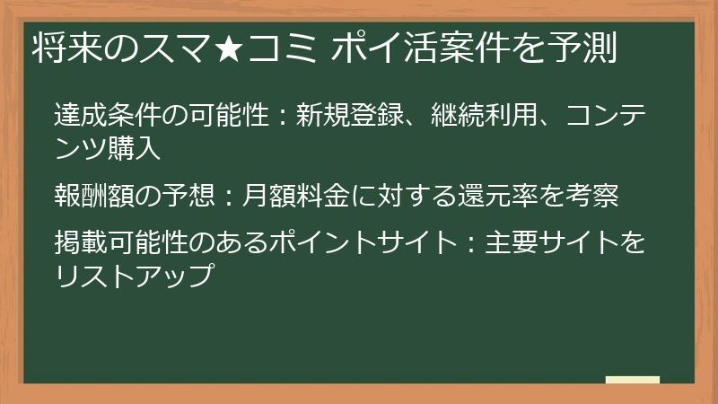 将来のスマ★コミ ポイ活案件を予測