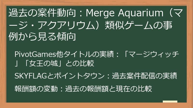 過去の案件動向：Merge Aquarium（マージ・アクアリウム）類似ゲームの事例から見る傾向