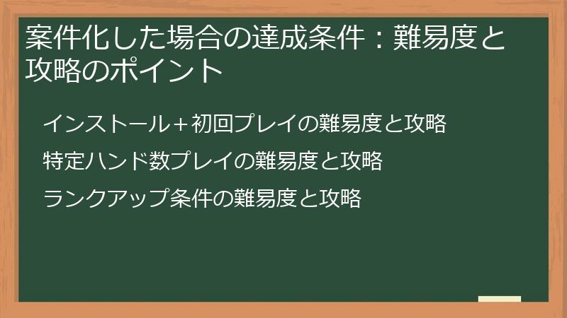 案件化した場合の達成条件：難易度と攻略のポイント