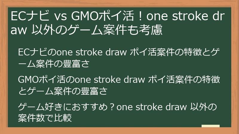 ECナビ vs GMOポイ活!one stroke draw 以外のゲーム案件も考慮