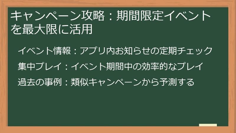 キャンペーン攻略：期間限定イベントを最大限に活用