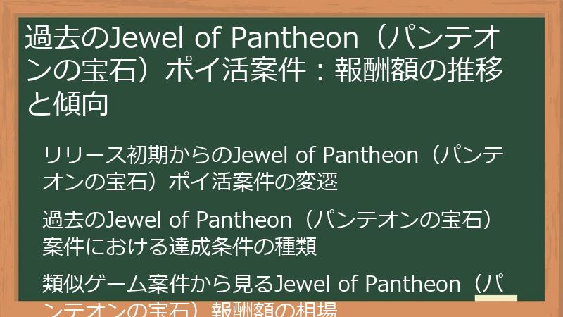 過去のJewel of Pantheon（パンテオンの宝石）ポイ活案件：報酬額の推移と傾向