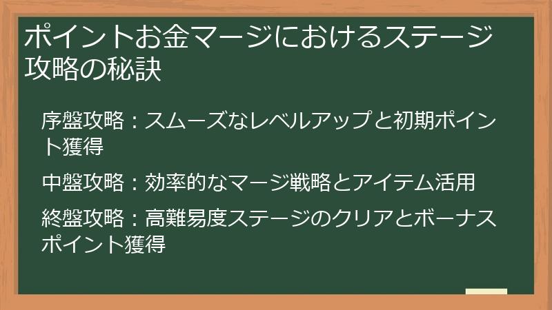 ポイントお金マージにおけるステージ攻略の秘訣